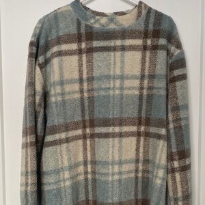 Vintage Woolrich Women’s Plaid Crewneck Sweater in Blue and Brown